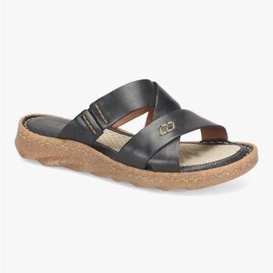 Born Hayka Black & Tan Leather Scandi Girl Vacay Slide Sandals Women’s 9 NWOT
